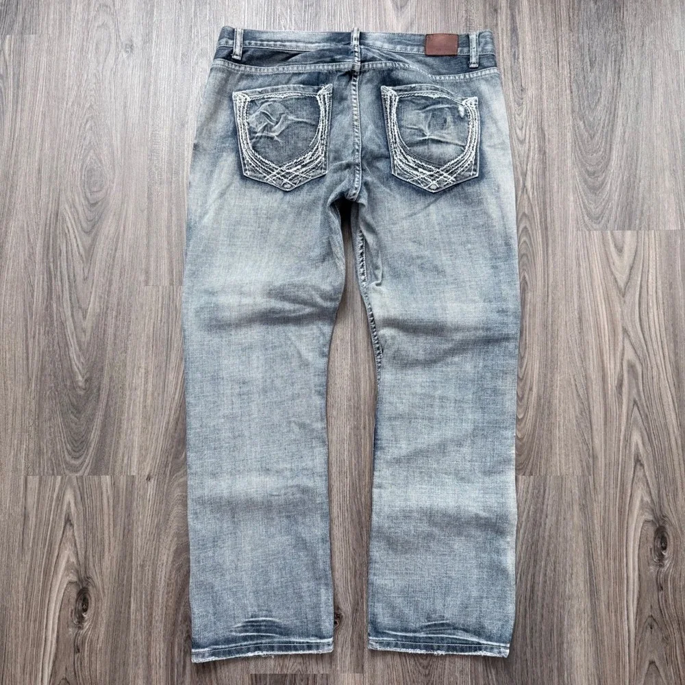 FLYPAPER Jeans Mens W36 L30 Straight Leg Distressed Denim Ripped Patched